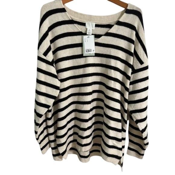 H&M NWT Oversized Black and Beige Striped Sweater- Size L - Picture 6 of 10